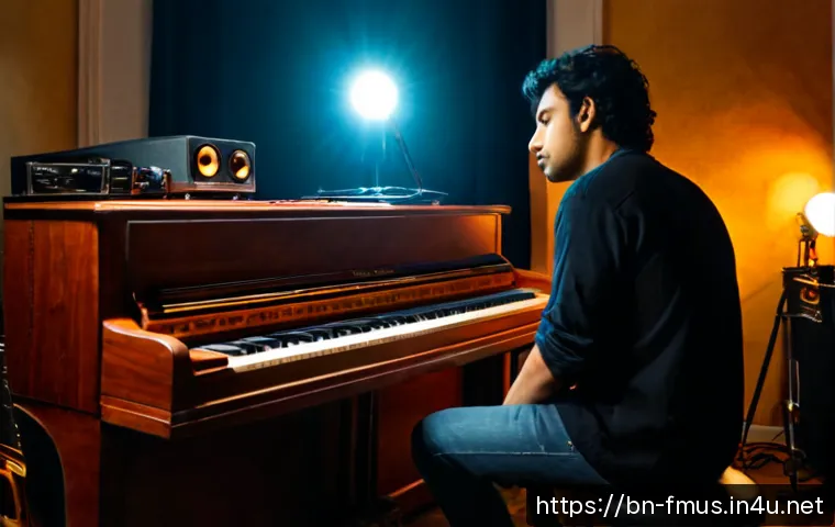 제임스 블런트 데뷔 앨범 - Photorealistic early-2000s British singer-songwriter recording his debut album in a warmly lit Londo...